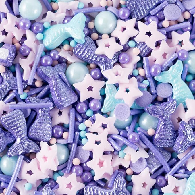 Mermaid Sprinkle Mix 4.2oz Edible Pearls Sugar Stars sprinkles Summer Ocean Sprinkles for Cake Decorations, Baking, Ice Cream, Cookies, Cupcake Topper Candy, Chocolate, Parties
