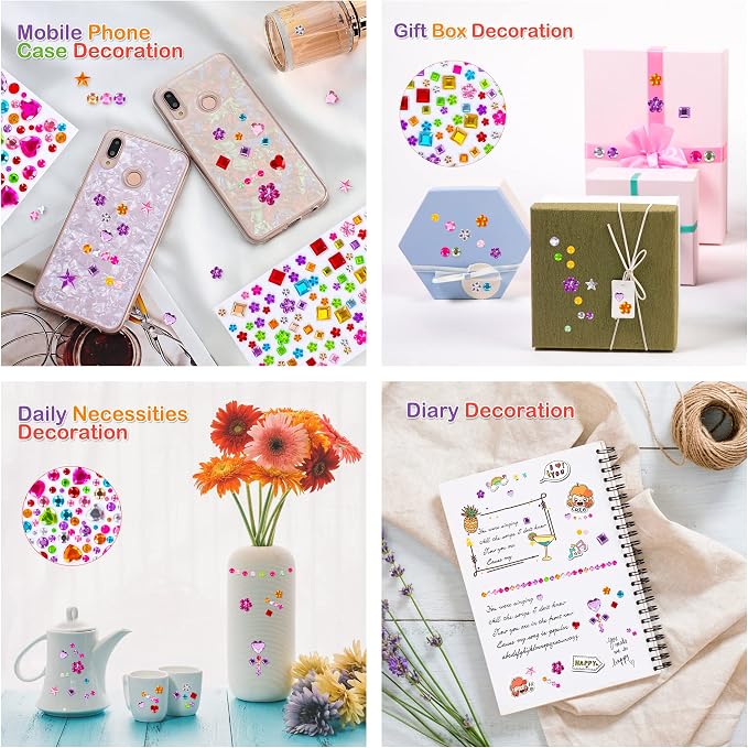 880pcs Gem Stickers Rhinestones for Crafts - Self Adhesive Jewels Stickers, Acrylic Gems DIY Craft Decorative Diamond Small Stickers for Kids