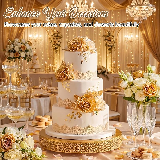 Wenqik 20 Inch Cake Stand Round Metal Cupcake Dessert Wedding Cake Stand Cookies Display Holder Fruit Food Serving Tray for Table Wedding Birthday Anniversary Party Decor (Gold)