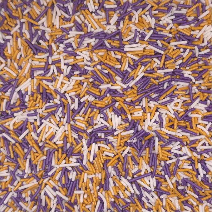 NCS Minnesota Game Day Purple, Gold & White Jimmies Edible Sprinkles – Cupcake, Cake & Cookie Decorations, 7 oz
