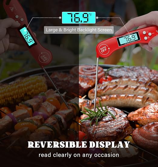 DOQAUS Digital Meat Thermometer, Instant Read Food Thermometer for Cooking with Backlit & Auto-Rotating Display, 4.6” Probe for Grilling, Baking, and Perfect BBQ