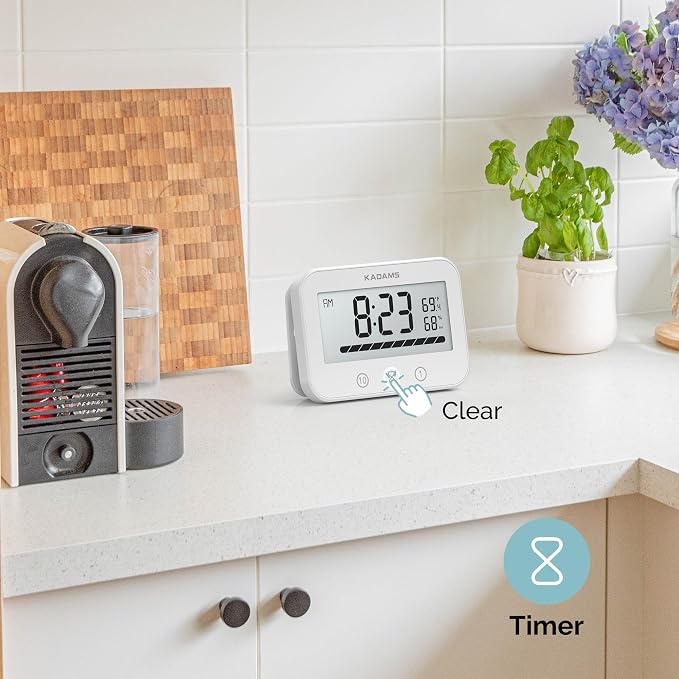 KADAMS Shower Timer Clock Waterproof Bathroom Timer – Digital Wall Clock with Countup Countdown, Magnetic Kitchen Timer Clock Temperature, Suction Cup Kids Shower Spa Cook Bath (Black, Rectangular)