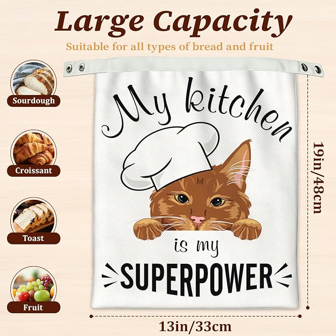 Bread Bags for Homemade Bread, Peeking Ginger Cat 2 Pack Linen and Beeswax Sourdough Storage Bags, Reusable Keeper, Keeps Breads Fresh Longer, Gifts for Bakers