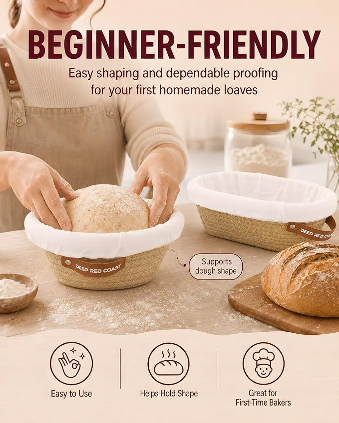 Banneton Bread Proofing Basket Set, 9 Inch Round and 10 Inch Oval Cotton Rope Bread Proofing Basket with Liners and Covers, Sourdough Proofing Basket for Boule Batard Bread Baking Supplies