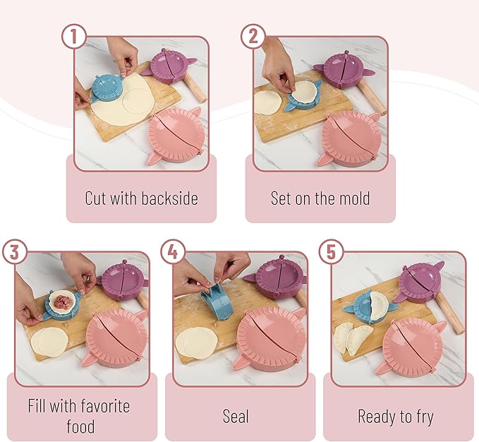 BTaT- Dough Press Set, 3 Pack, Dumpling, Empanada, Pastry and Turnover Press, Hand Pie Maker, Meat Pie Cutter