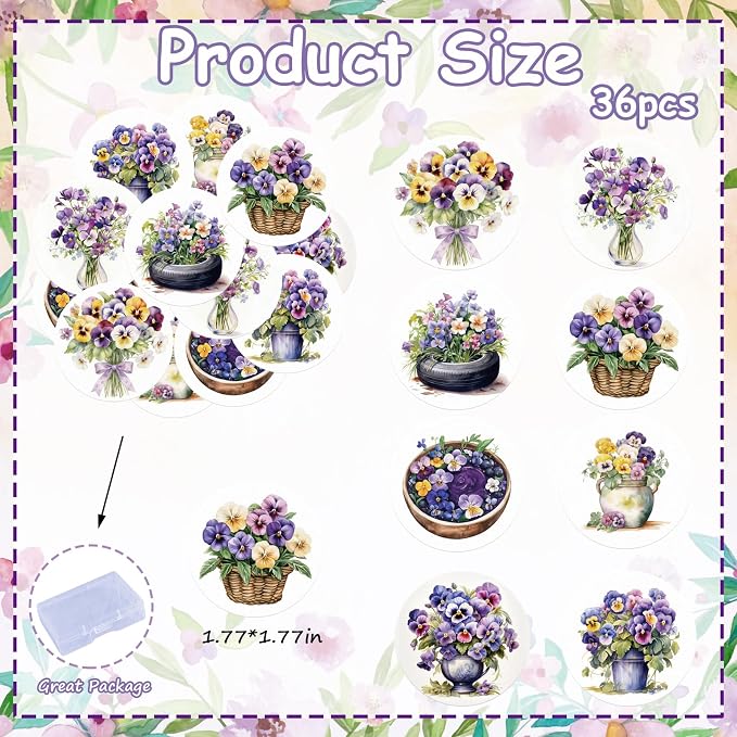 36PCS Edible Pansies Bouquet Cupcake Toppers Wafer Paper Floral Baby Shower Cake Decorations Edible Spring Flower Cupcake Toppers for Floral Theme Birthday Party Decoration