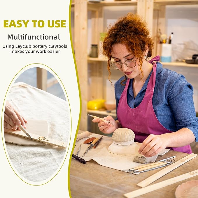 Pottery Rolling pin Guides, Clay Tools, 5-Size Mud Stick Guide for Precise Clay Thickness, Premium Pottery Tools for Hobbyists & Ceramic Artists (13.4inch)