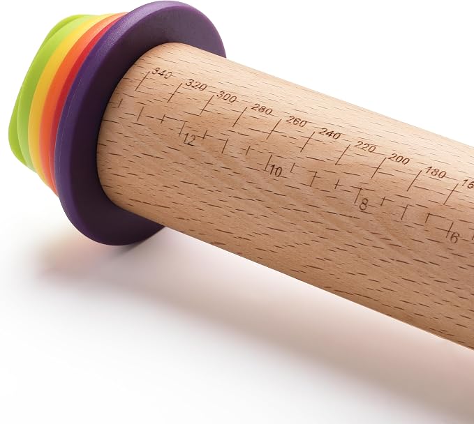 BAMBOO LAND- Adjustable Rolling Pin with Thickness Rings, 13.8", 4 Rings | 2-10 mm / 1/16"-3/8", Wood Rolling Pins for Baking Bread, Pizza Doughs