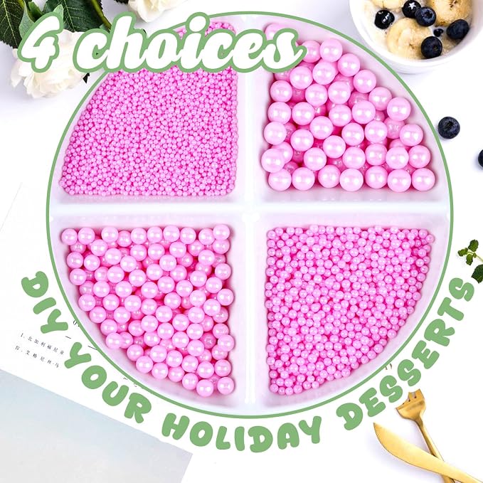 Dazzjoy Edible Pink Pearls Sugar Sprinkles, 150g/5.29oz, Pink Pearl Sprinkles for Cake Decorating, Cake Decoration & Cupcake Topper, Easter Party Holiday Supplies