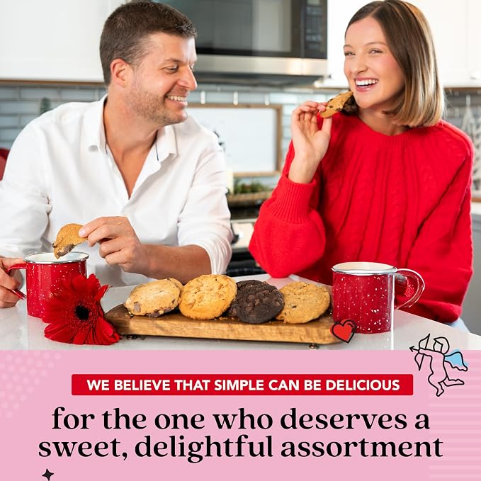 David’s Cookies Assorted Cookie in Love Gift Tin, Fresh Baked Gourmet Dessert Sampler, Chocolate Chunk, Peanut Butter Chip, Double Chocolate & Oatmeal Raisin, 8 Count
