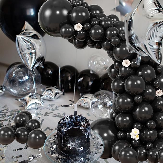 104pcs Black Balloons - 18/12/10/5 Inch Different size Black Latex Balloons Garland Arch for Birthday Wedding New Year's Eve Halloween Party Decoration