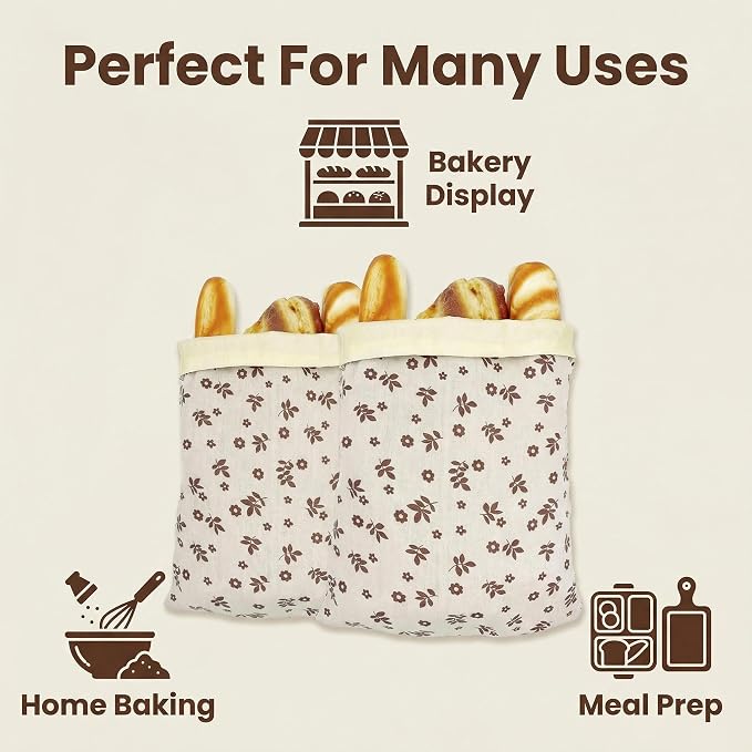 2 Pack Beeswax Bread Bags for Sourdough, Reusable Linen Bread Storage Bags, Eco-Friendly Waxed Cloth Bags for Homemade Bread, Baguette, Food Storage – Freezer Safe, 16 x 12 Inch