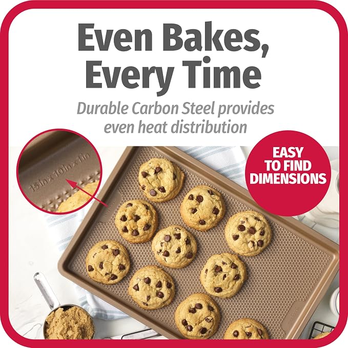 GoodCook BestBake Nonstick 10" x 15" Textured Carbon Steel Cookie Sheet, Medium Baking Tray, Scratch-Resistant Bakeware, Even Heating, Durable Bronze Nonstick Baking Sheet