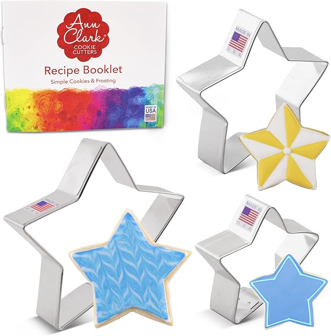 Ann Clark Star Cookie Cutters 3-Pc. Set Made in the USA, 4", 3.25", 2.75" Shapes