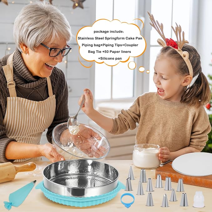 Springform Pan Set for Baking (7,9,10inches), 304 Stainless Steel Springform Cake Pan with Removable Bottom, Cheesecake Pan with 50PCS Parchment Paper for Pie Cake Pizza and Quiches