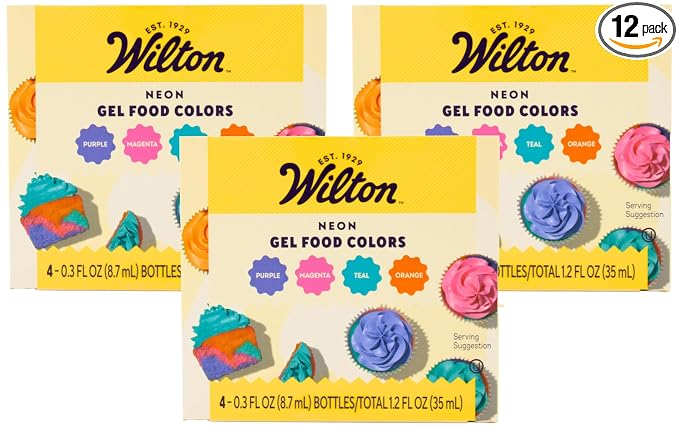 Wilton Neon Gel Food Color Set, magenta, orange, teal and purple (Pack of 3)