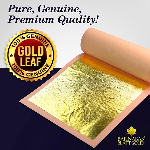 Barnabas Blattgold Edible Cake Decorations 23.75K Gold Leaf - Loose Gold Leaf Sheets for Cupcakes - 3.1 inches, Book of 20