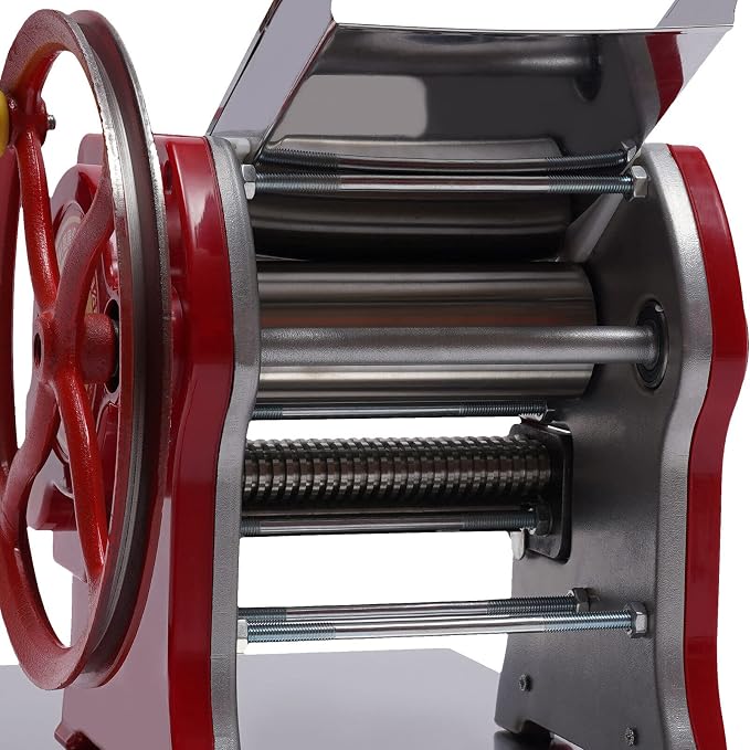 Manual Noodle Machine, Commercial Pasta Maker, Dough Sheeter Machine, Adjustable Thickness 0.5-5mm, Dough Roller Machine, Spaghetti Dough Machine for Home -Red