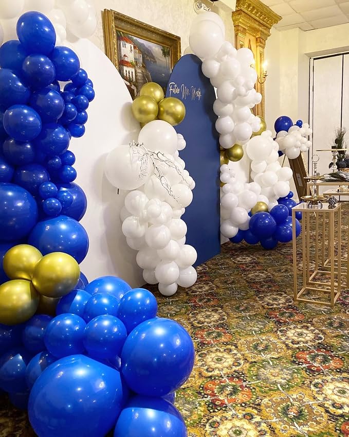 201Pcs Royal Blue and Gold Balloon Arch Kit, Explosion Star Blue Gold and White Confetti Balloon Garland kit, Different Size Balloons for Birthday Anniversary Wedding New Year Party Decoration