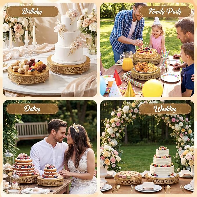 Wenqik 2 Pcs Gold Metal Cake Stand, 14" 16" Large Round Cupcake Stand Dessert Table Display Set Cake Holder for Wedding Birthday Party Bridal Shower Anniversary Table Decoration