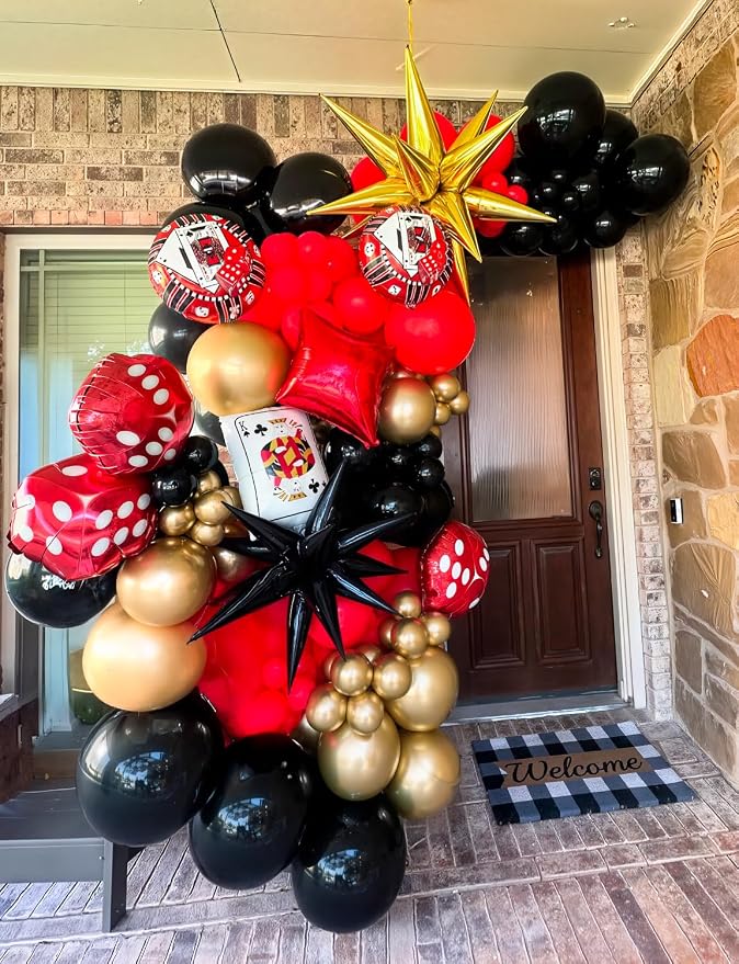 Red Black and Gold Balloons Arch Garland Kit – 131Pcs Latex Balloons with Foil Star Balloons for Birthday Hollywood Casino Movie Night New Year Party Decor