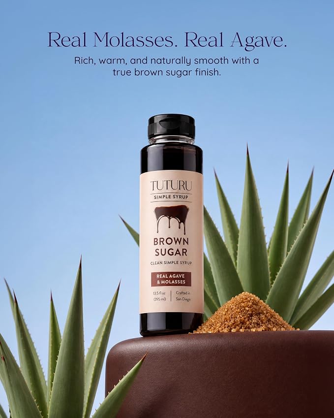 Brown Sugar Agave Simple Syrup for Coffee & Cocktails - Clean Simple Syrup Sweetened with Raw Agave Nectar and Molasses - 13.5 oz