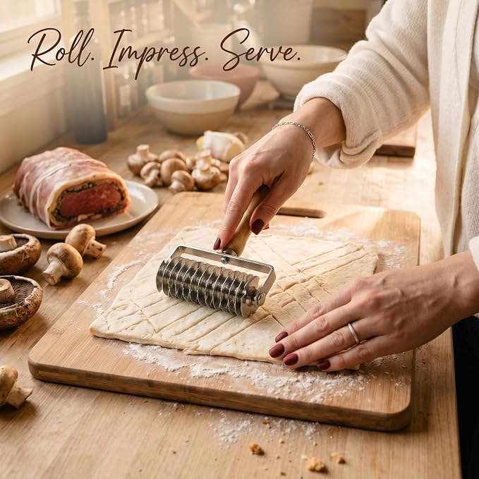 Lattice Pastry Cutter, Stainless Steel Pastry Lattice Roller Cutter for Pie, Pizza & Beef Wellington, Dough Cutter Tool for Pastry Crust and Baking