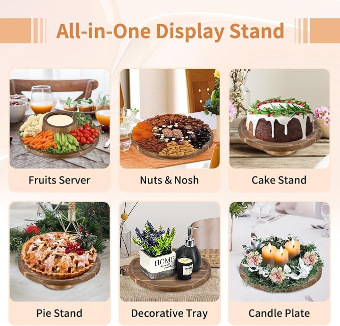 NUPTIO Wood Cake Stand Cupcake Stand: Small Round Cake Display Holder 7.6 Inch Pastry Stands Muffin Snack Platter for Kitchen Wedding Reception Bakery Baby Shower Graduation Dessert Table- 6 Inch Cake
