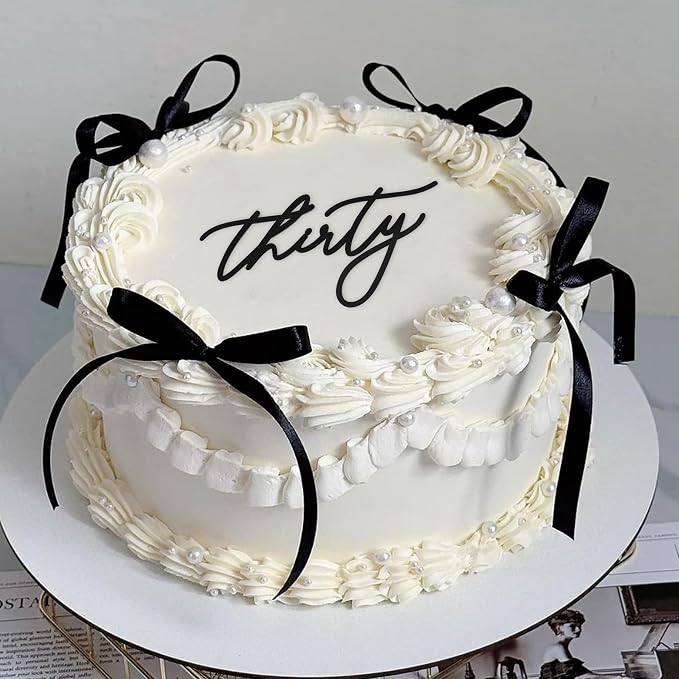 Thirty Years Old Acrylic Cake Decorations - Black Acrylic 30th Birthday Decorations, 30th Anniversary Cake Decorations, Bow Cake Decorations, Wedding Anniversary Party Gift Supplies