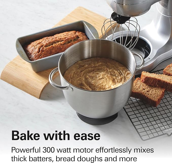 Hamilton Beach Stand Mixer with 4 Quart Stainless Steel Bowl, 7 Speeds, 300 Watt Motor, Silver, R63392 (Renewed)