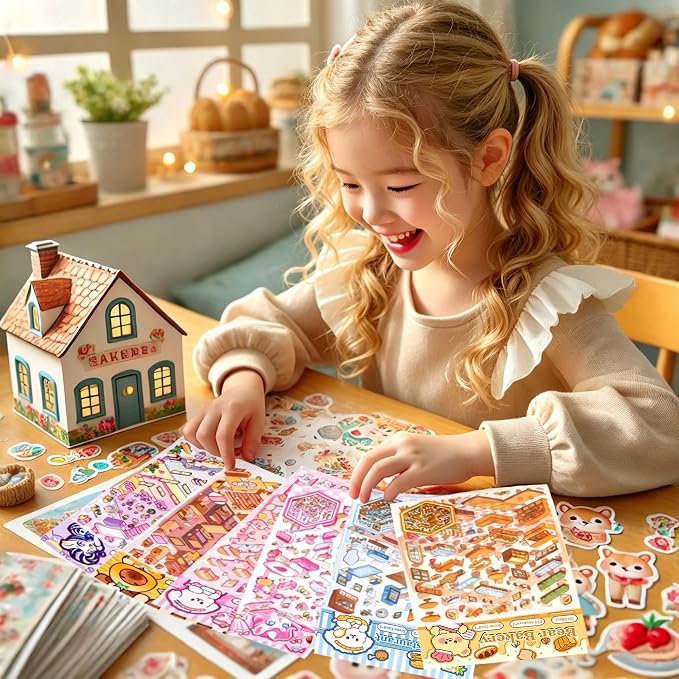 DIY 3D Sticker Scenes for Girls, 6 Sets Make Your Own Mini Room Scene Stickers for Kids, Cute Kawaii Scene Stickers, Therapy Stickers for Stress Relief, Holiday Christmas Activity