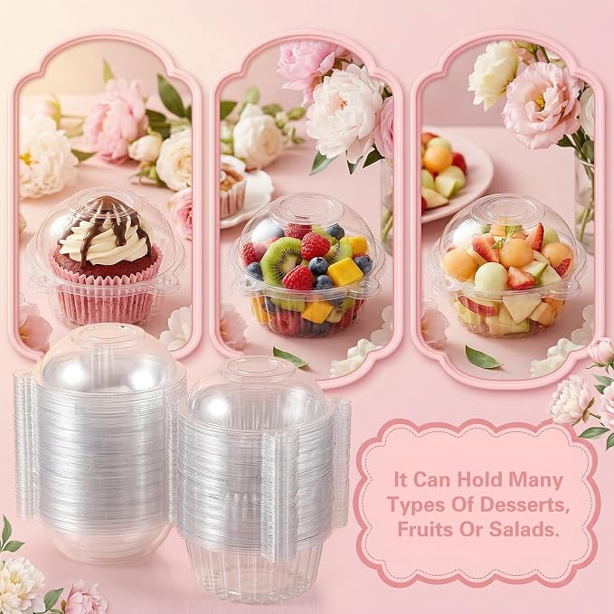 150pcs Individual Cupcake Containers Plastic Cupcake Holder with Lid Cupcakes Carrier Single Cupcakes Container Stackable CupcakeBoxes Deep Muffin Container for Wedding Party Dessert Cheesecake