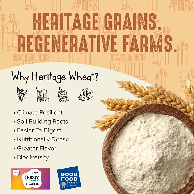 Roaring Fork Mill Emmer 00 Flour - Stone-Milled USDA Organic & Regenerative Organic Certified heritage and Ancient Grain Flour, Regenerative Baking Flour for Bread, Pasta & Artisan Baking