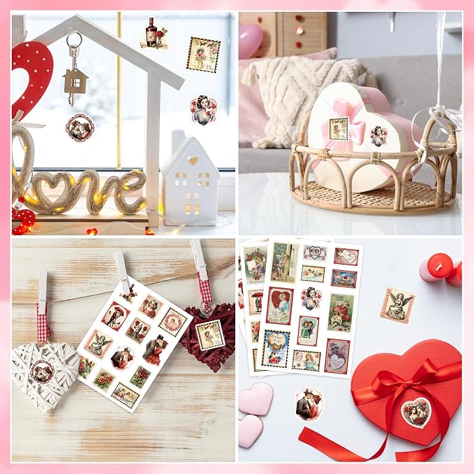FaCraft 50PCS Vintage Stickers - Waterproof Love Stickers for Scrapbooking Aesthetic Sticker for Adults Teens Girls Couples Romantic Valentines Sticker DIY Laptop Water Bottles Envelopes Cards Guitar