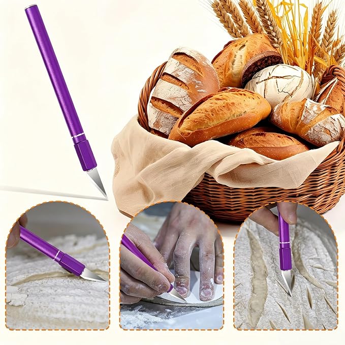 Upgraded Bread Lame with 10 Blades - Professional sourdough Scoring Tool for bread scoring tool Safety Cover & Ergonomic Handle - Premium Bread Scoring Knife for Artisan Bread Making (1, Purple)