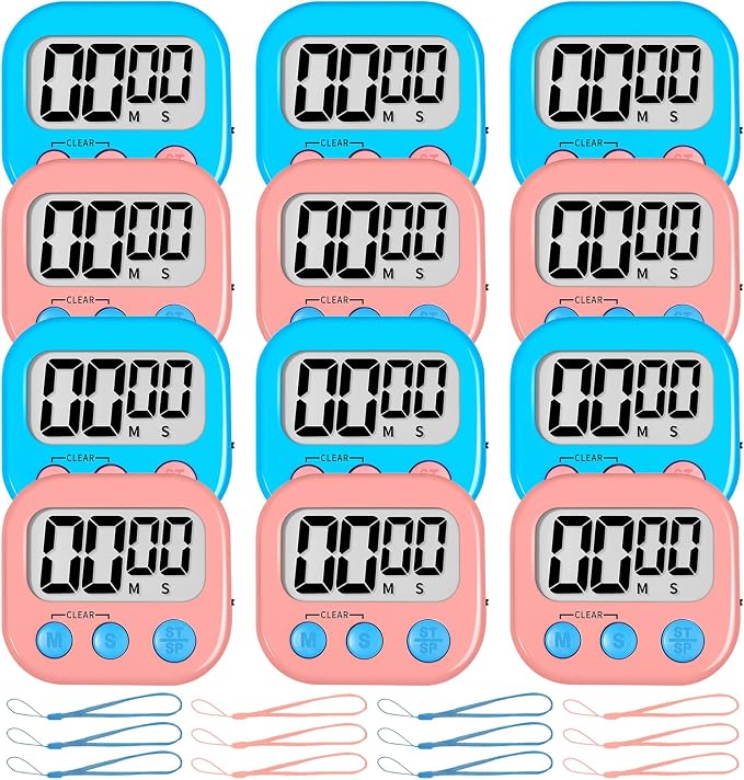 ZILLEEN Classroom Timer for Kids Teachers 12 Pack Digital Timers, Blue & Pink