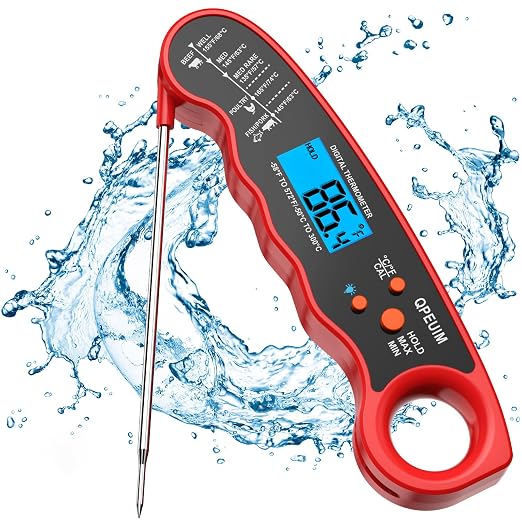 QPEUIM Meat Thermometer Digital Instant Read Thermometer Waterproof Food Thermometer with Backlight & Calibration for Grill and Cooking Turkey BBQ