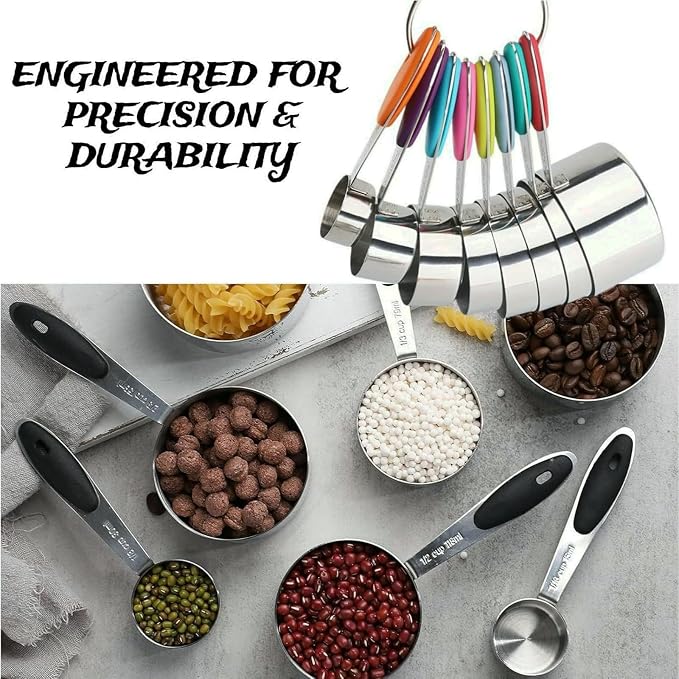 Premium Stainless Steel Measuring Cups and Spoons Set - 17-Piece Set with Magnetic Measuring Spoons, Non-Slip Silicone Handles, Perfect for Kitchen Baking & Cooking Tools
