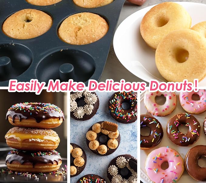 Webake 2 Packs Platinum Silicone Donut Pans for Baking, 3.2 Inch Non-Stick Donut Molds, 9-Cavity Donut Pans Bagel Molds, Food-Grade BPA Free & Dishwasher Safe