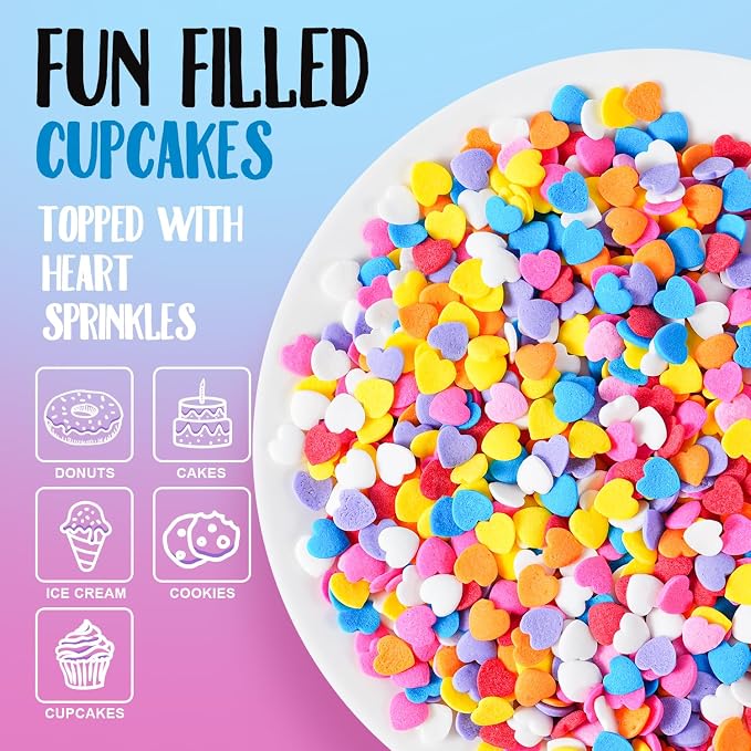 Rainbow Heart Sprinkles for Cake Decorating 7 oz Edible Colorful Heart Confetti Sprinkles for Baking Cookies Ice Cream Chocolate Cupcake Toppers for Wedding Anniversary