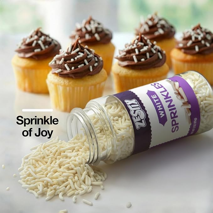 White Sprinkles 3 oz Bottle | Jimmies Sprinkles for Cake Decorating | Dessert Topping for Baking, Cupcakes, Cookies, Ice Cream, Holidays & Wedding Parties
