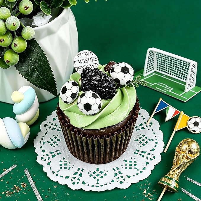 52 PCS Soccer Cupcake Toppers, 2cm Edible Soccer Cake Decorations Balls Sprinkles for Baking Cookies Dessert