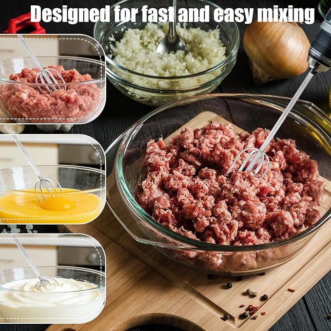 Meat Grinder & Egg Beater Drill Attachment, 304 Stainless Steel Mixer Tool for Standard Electric Drills for Ground Meat Patties Dough Cream & Batters (Silver)