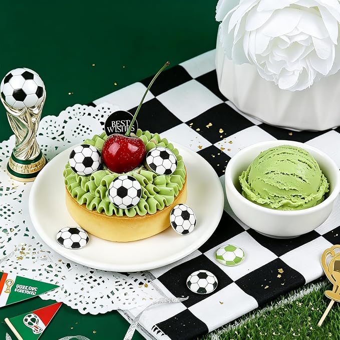 52 PCS Soccer Cupcake Toppers, 2cm Edible Soccer Cake Decorations Balls Sprinkles for Baking Cookies Dessert