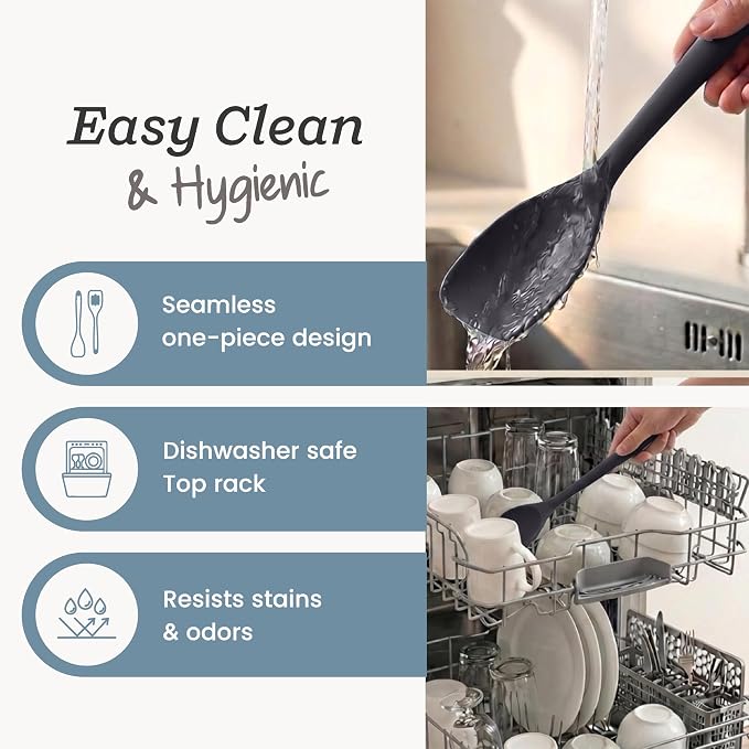 StarPack Silicone Spoonula The All-Rounder 11 Inch - LFGB Spoon Spatula, 600°F Heat Resistant, BPA-Free - One-Piece Seamless, Dishwasher Safe - for Nonstick Cookware, Gray Black