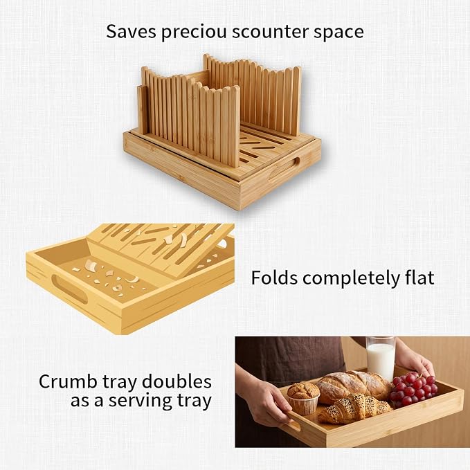 Bread Slicer for Homemade Bread – Manual Slicing Guides with Crumb Tray,Folds Flat for Easy Storage,Ideal for Sourdough,Bagels & Artisan Loaves