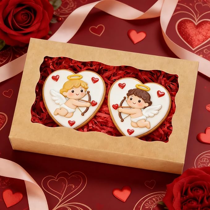 XINHPKGG 20 Pcs Cookie Boxes 7" x 4 3/8" x 1 1/2" Inch Bakery Boxes with Window Treat Box Dessert Box for Wedding Party Mother's Day - Brown