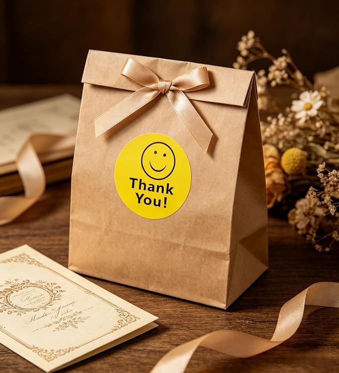 BLESS-VAST 500 PCS Thank You Stickers for Small Business - 1 Inch Smiley Face Thank You Stickers Labels for Baking Packaging Envelope Seals Wedding Birthday Party Gift Wrap Bag (Yellow Smile)