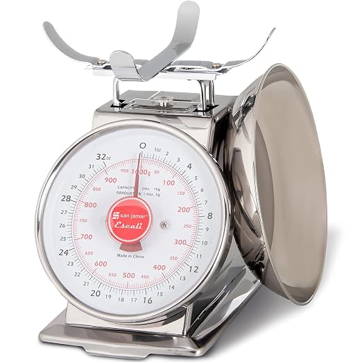San Jamar Escali Promzr Mechanical Dial Scale with Bowl for Kitchens and Restaurants, Metal, 2 Pounds, Silver