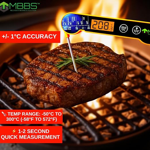 Instant Read Meat Thermometer for Cooking | Waterproof IP67 & Ultra Fast | Digital Food Thermometer for Grill, Kitchen, BBQ Smoker,(∘C/∘F Switchable)